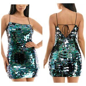 City Studios Paillette Bodycon Dress Allover Sequins Medium Slim Blue